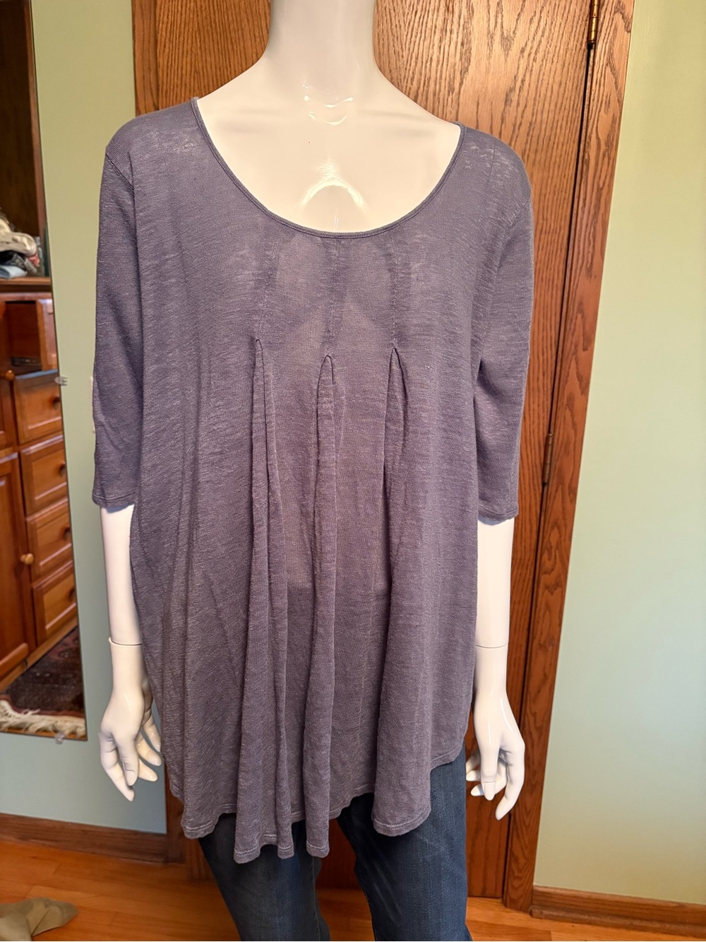Poetry Pleated Scoop Neck Tunic - Slate Blue - Linen